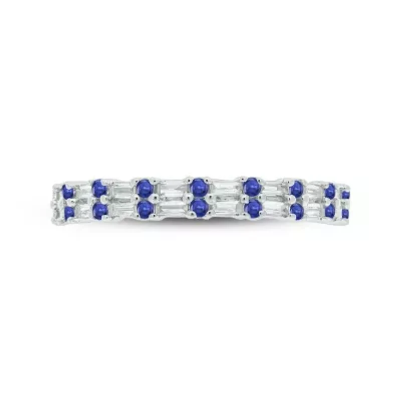 1/3 ct. t.w. Diamond & Blue Sapphire Anniversary Band 14K White Gold