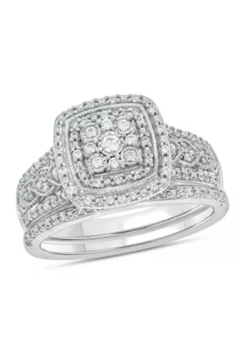 1/3 ct. t.w. Diamond Cushion Frame Bridal Ring Sterling Silver