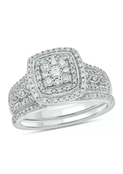1/3 ct. t.w. Diamond Cushion Frame Bridal Ring Sterling Silver