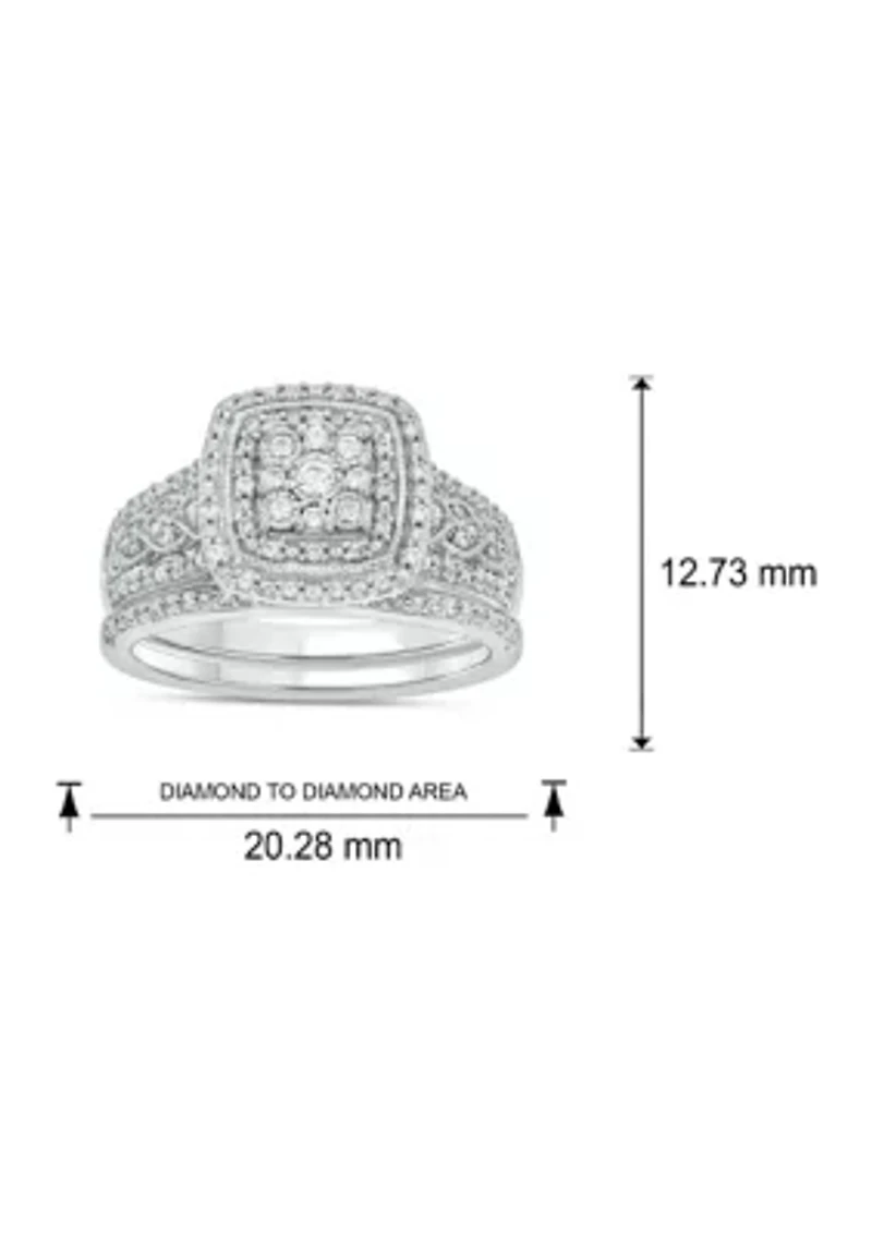 1/3 ct. t.w. Diamond Cushion Frame Bridal Ring Sterling Silver