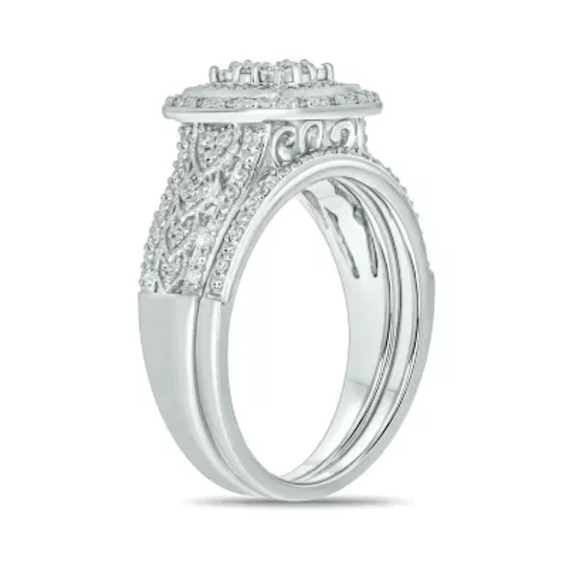 1/3 ct. t.w. Diamond Cushion Frame Bridal Ring Sterling Silver