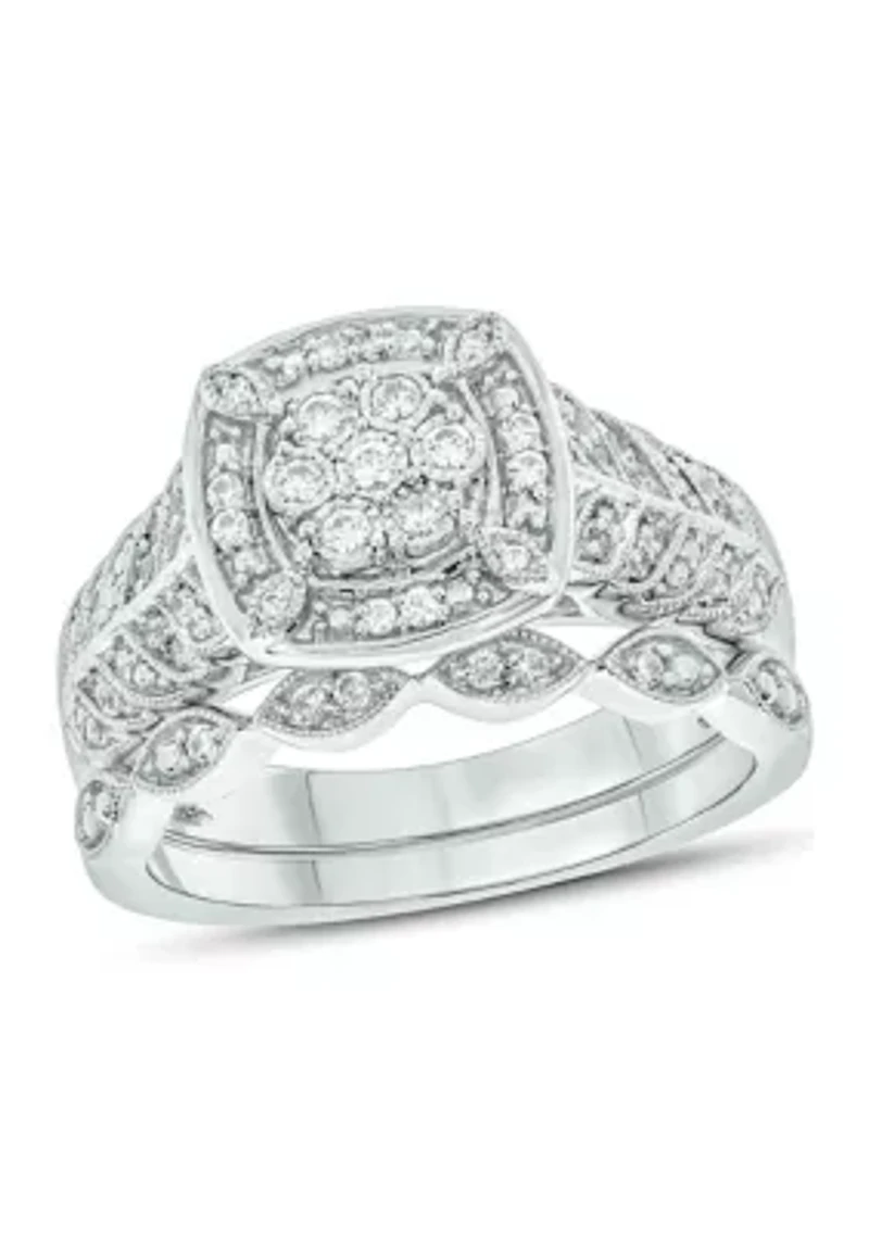 1/3 ct. t.w. Diamond Miracle Plate Bridal Ring Sterling Silver