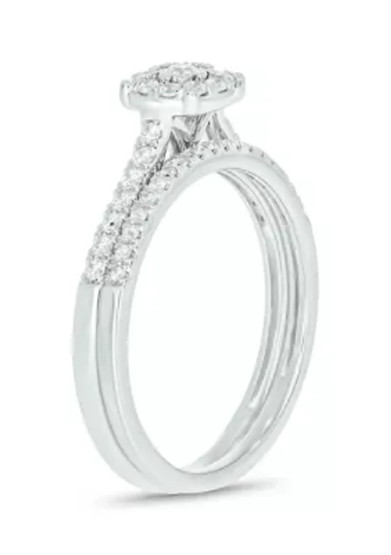 3/8 ct. t.w. Diamond Miracle Plate Bridal Ring Sterling Silver