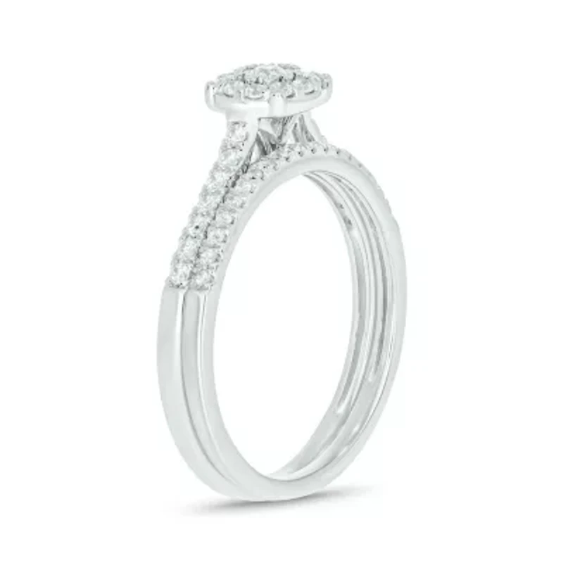 3/8 ct. t.w. Diamond Miracle Plate Bridal Ring Sterling Silver