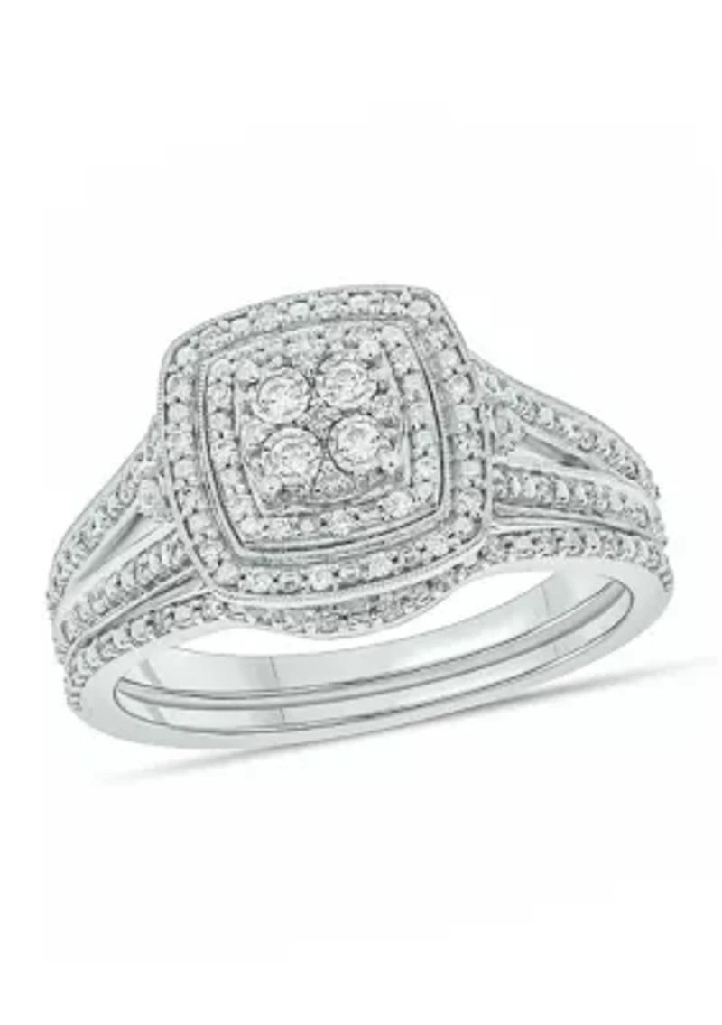 1/ ct. t.w. Diamond with Miracle Plate Bridal Ring Sterling Silver