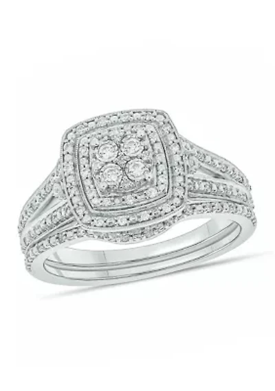 1/ ct. t.w. Diamond with Miracle Plate Bridal Ring Sterling Silver