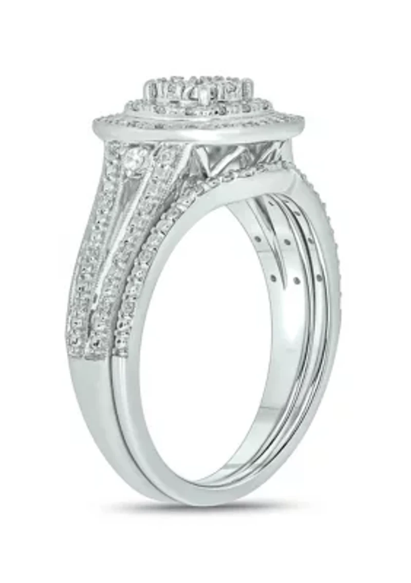 1/ ct. t.w. Diamond with Miracle Plate Bridal Ring Sterling Silver