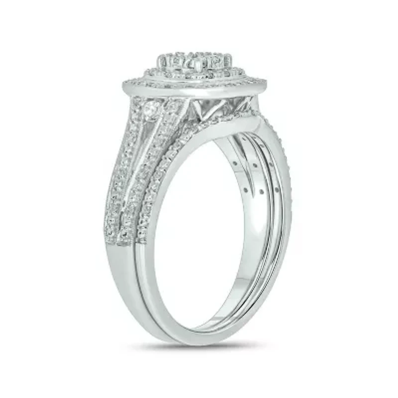1/ ct. t.w. Diamond with Miracle Plate Bridal Ring Sterling Silver