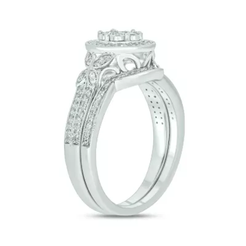 1/3 ct. t.w. Diamond Miracle Plate Bridal Ring Sterling Silver