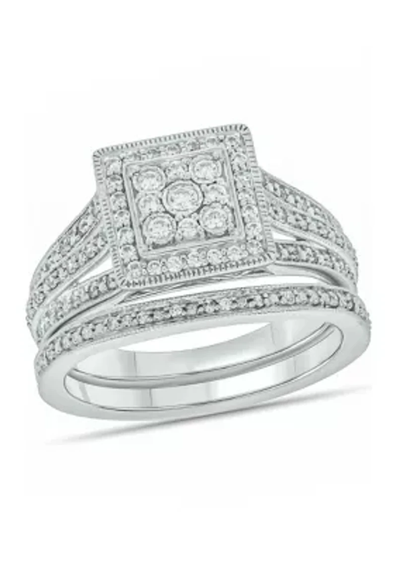 1/3 ct. t.w. Diamond Miracle Plate Bridal Ring Sterling Silver