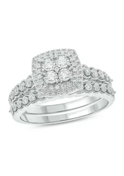 1/4 ct. t.w. Diamond with Miracle Plate Bridal Ring Sterling Silver