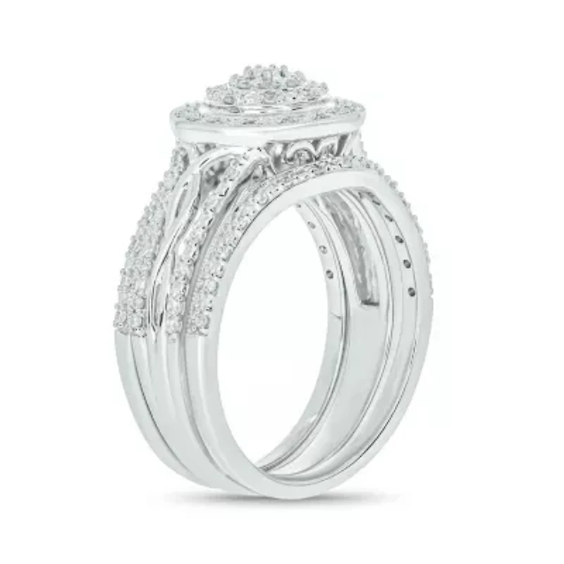 1/3 ct. t.w. Diamond Miracle Plate Bridal Ring Sterling Silver