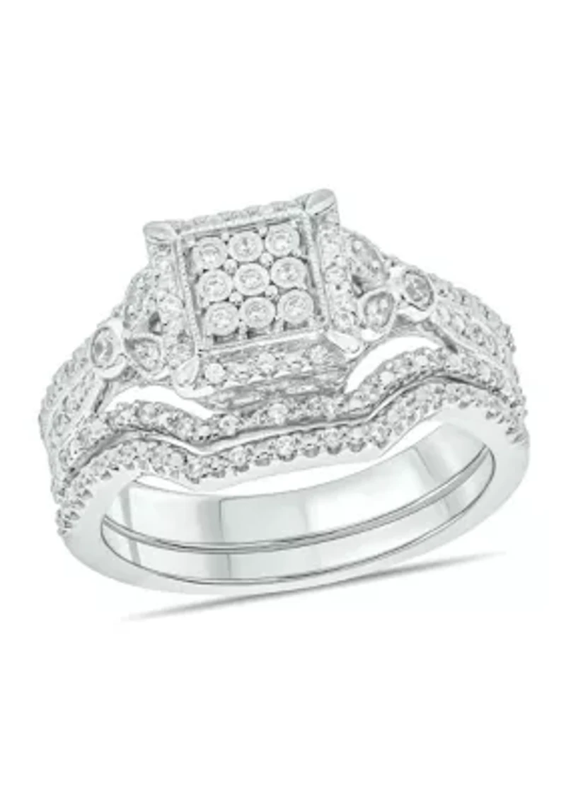 1/3 ct. t.w. Diamond Miracle Plate Bridal Ring Sterling Silver