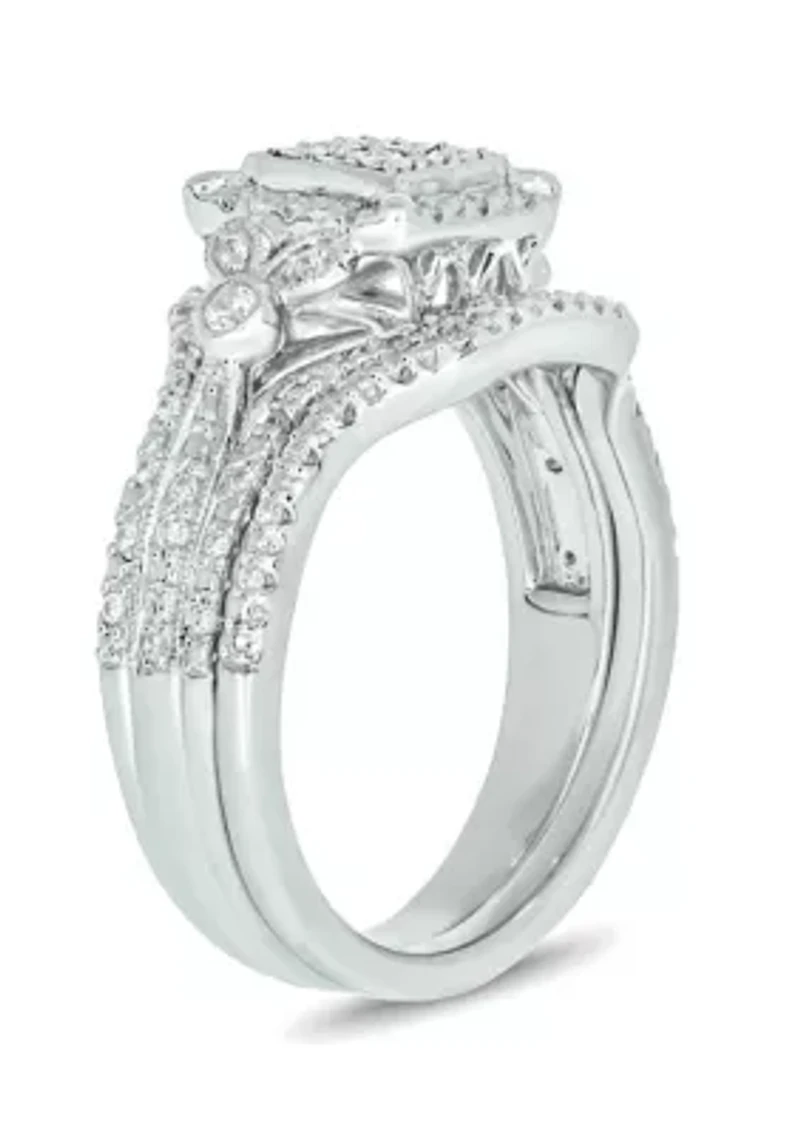 1/3 ct. t.w. Diamond Miracle Plate Bridal Ring Sterling Silver