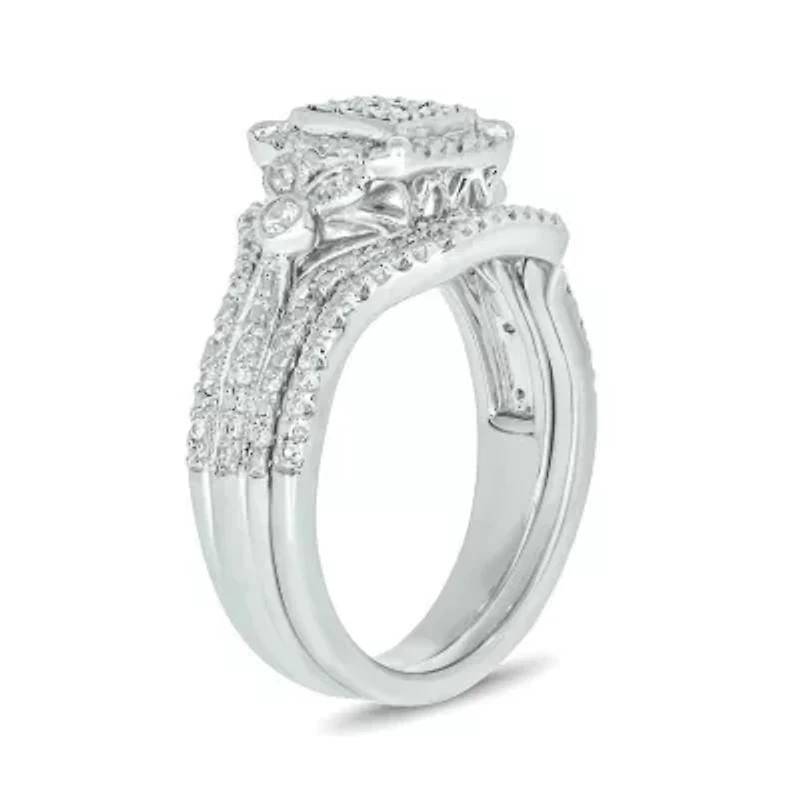 1/3 ct. t.w. Diamond Miracle Plate Bridal Ring Sterling Silver