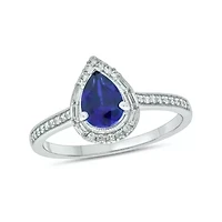 1/6 ct. t.w. Diamond and 1.0 Created Blue Sapphire Pear Ring Streling Silver