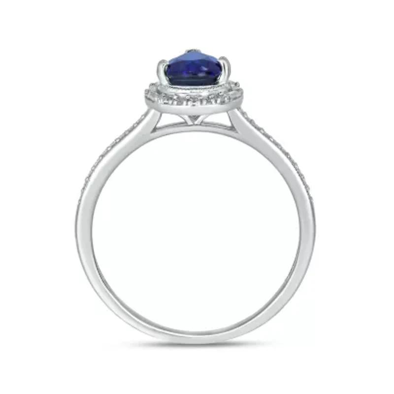 1/6 ct. t.w. Diamond and 1.0 Created Blue Sapphire Pear Ring Streling Silver