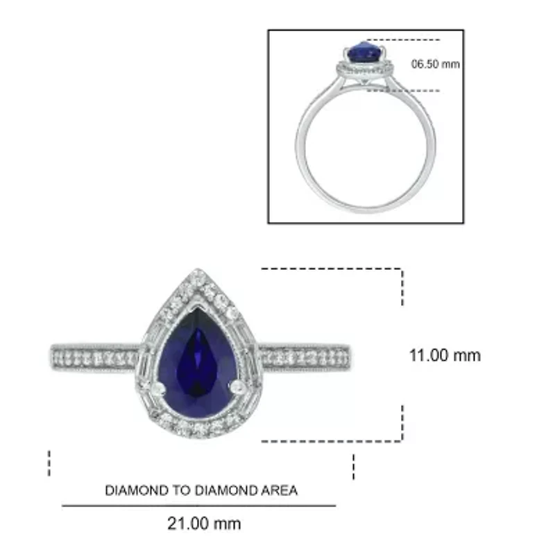 1/6 ct. t.w. Diamond and 1.0 Created Blue Sapphire Pear Ring Streling Silver