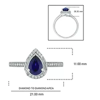 1/6 ct. t.w. Diamond and 1.0 Created Blue Sapphire Pear Ring Streling Silver