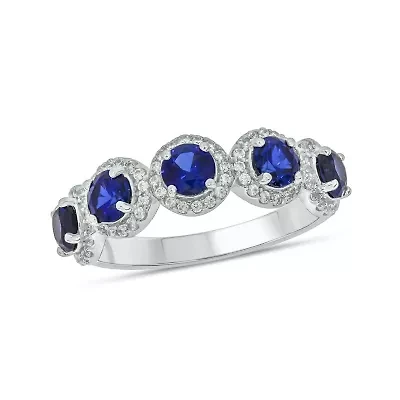1/3 ct. t.w. Diamond and 1.60 Created Blue Sapphire Multi Stone Ring Sterling Silver