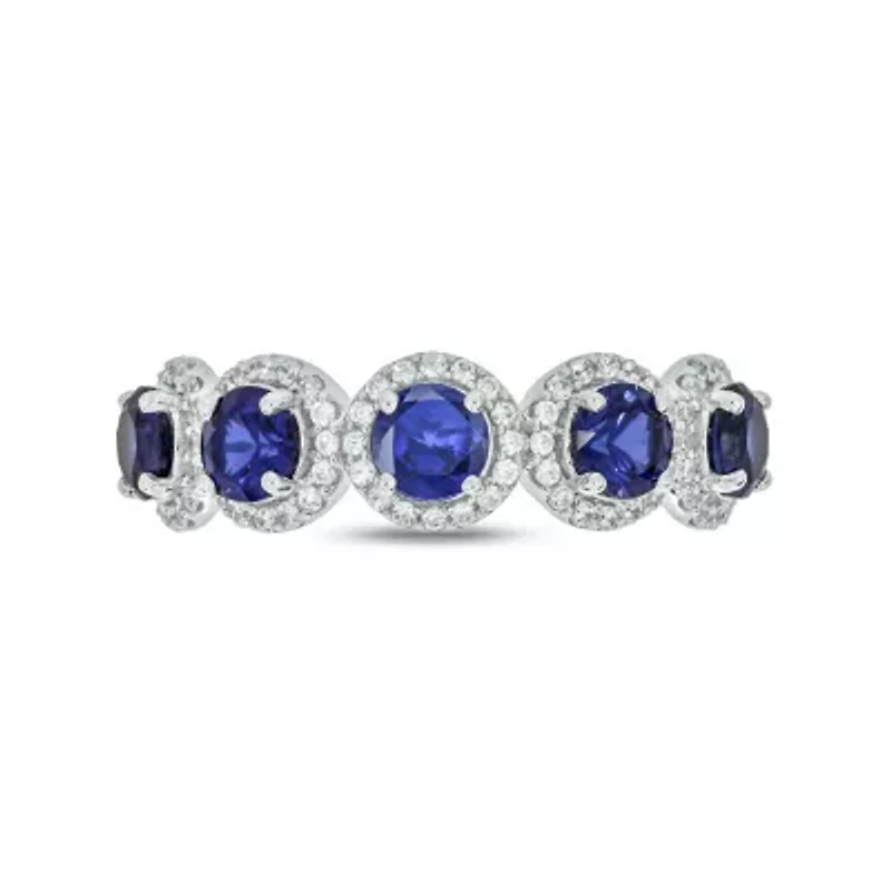 1/3 ct. t.w. Diamond and 1.60 Created Blue Sapphire Multi Stone Ring Sterling Silver