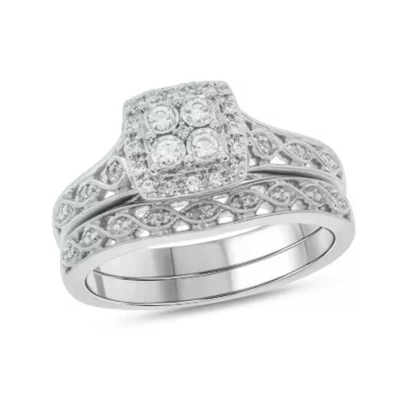 1/ ct. t.w. Diamond Miracle Plate Bridal Ring Sterling Silver