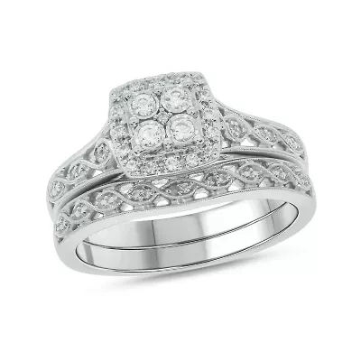 1/4 ct. t.w. Diamond with Miracle Plate Bridal Ring Sterling Silver