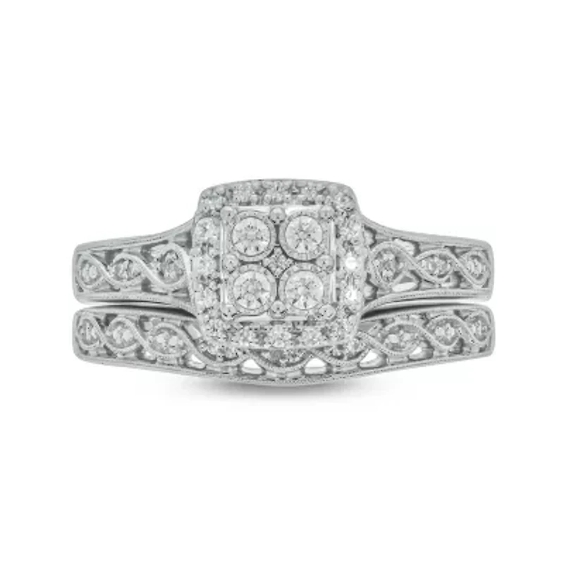1/ ct. t.w. Diamond Miracle Plate Bridal Ring Sterling Silver