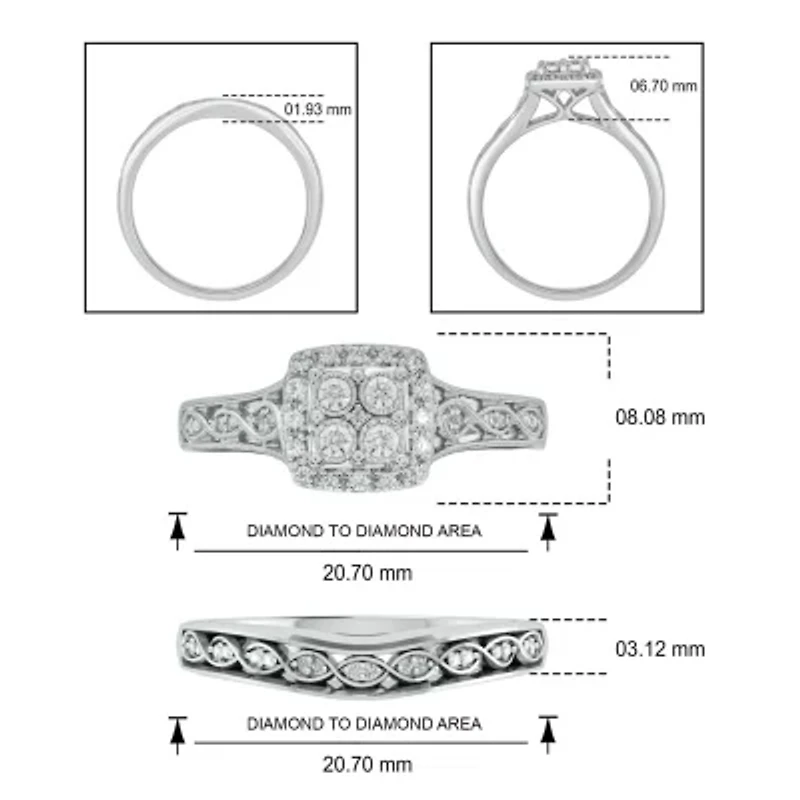 1/ ct. t.w. Diamond Miracle Plate Bridal Ring Sterling Silver