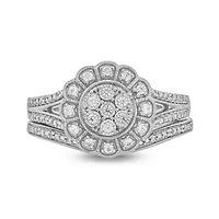 1/4 ct. t.w. Diamond Flower Bridal Ring Sterling Silver