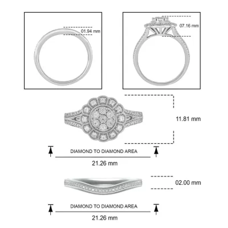 1/4 ct. t.w. Diamond Flower Bridal Ring Sterling Silver
