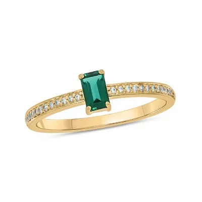 1/10 ct. t.w. Diamond and 1/4 Created Emerald Promise Ring 10K Yellow Gold