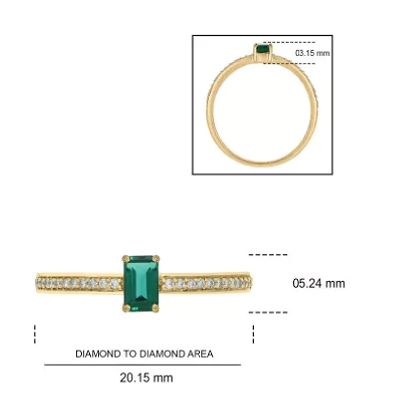 1/10 ct. t.w. Diamond and 1/4 Created Emerald Promise Ring 10K Yellow Gold