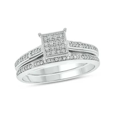 1/4 ct. t.w. Diamond Square Bridal Ring Sterling Silver