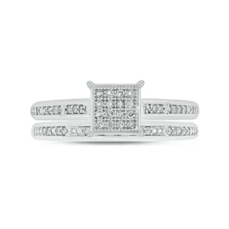 1/4 ct. t.w. Diamond Square Bridal Ring Sterling Silver