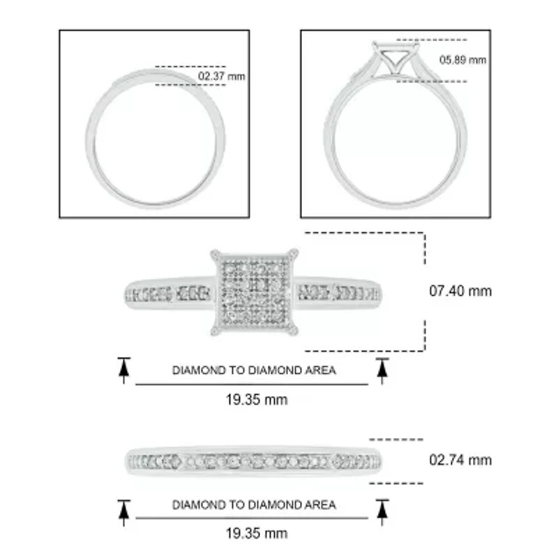 1/4 ct. t.w. Diamond Square Bridal Ring Sterling Silver