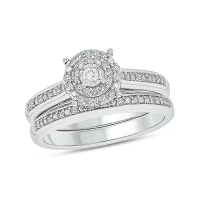 1/4 ct. t.w. Diamond with Miracle Plate Bridal Ring Sterling Silver