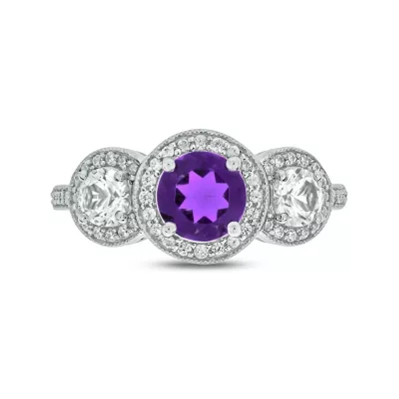 1/4 ct. t.w. Diamond and 5/8 Created White Sapphire Amethyst Ring Streling Silver