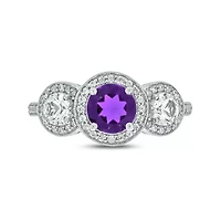 1/4 ct. t.w. Diamond and 5/8 Created White Sapphire Amethyst Ring Streling Silver