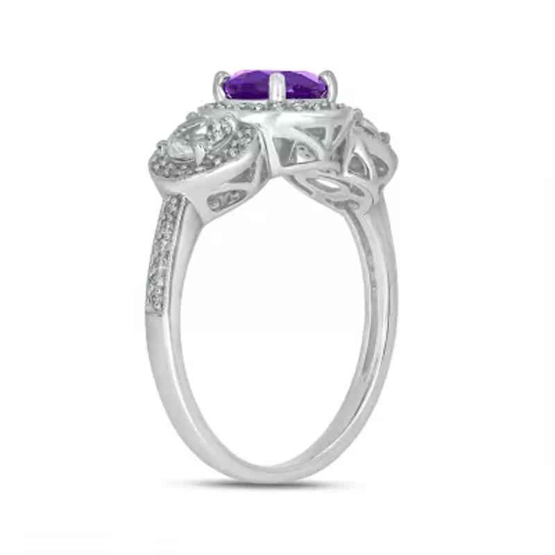 1/4 ct. t.w. Diamond and 5/8 Created White Sapphire Amethyst Ring Streling Silver