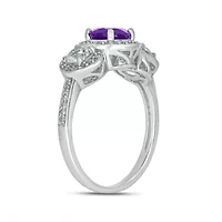 1/4 ct. t.w. Diamond and 5/8 Created White Sapphire Amethyst Ring Streling Silver