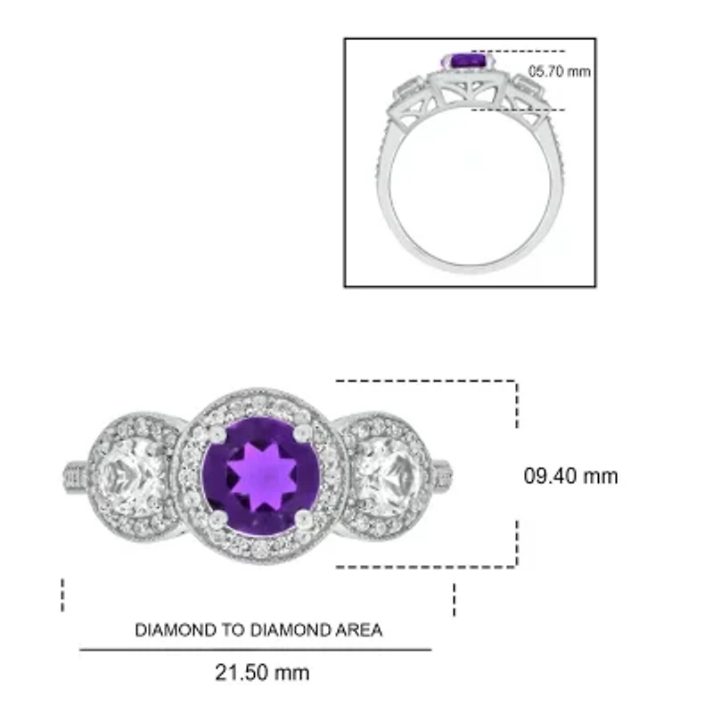 1/4 ct. t.w. Diamond and 5/8 Created White Sapphire Amethyst Ring Streling Silver