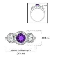1/4 ct. t.w. Diamond and 5/8 Created White Sapphire Amethyst Ring Streling Silver