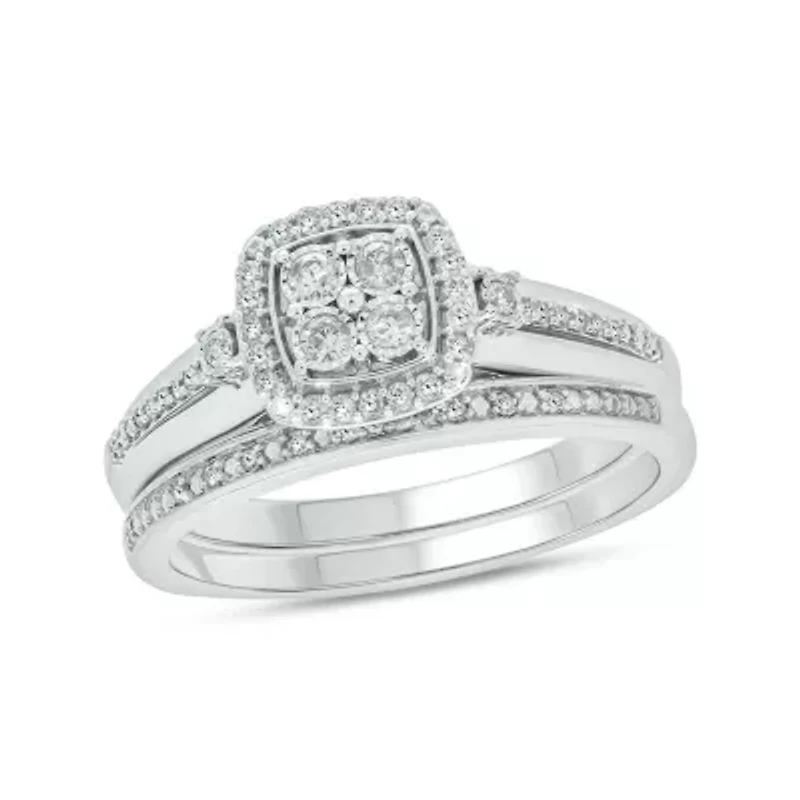 1/3 ct. t.w. Diamond Miracle Plate Bridal Ring Sterling Silver