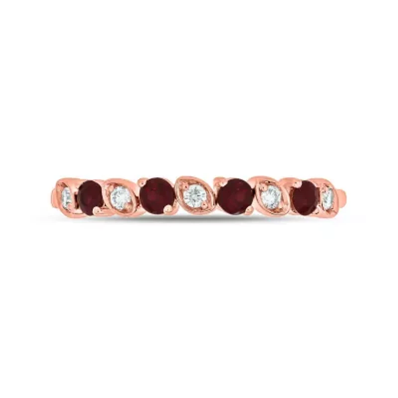 1/10 ct. t.w. Diamond and Natural Ruby Color Stone Anniversary Band 10K Rose Gold