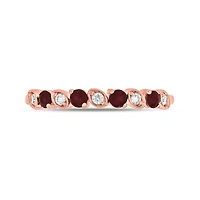 1/10 ct. t.w. Diamond and Natural Ruby Color Stone Anniversary Band 10K Rose Gold