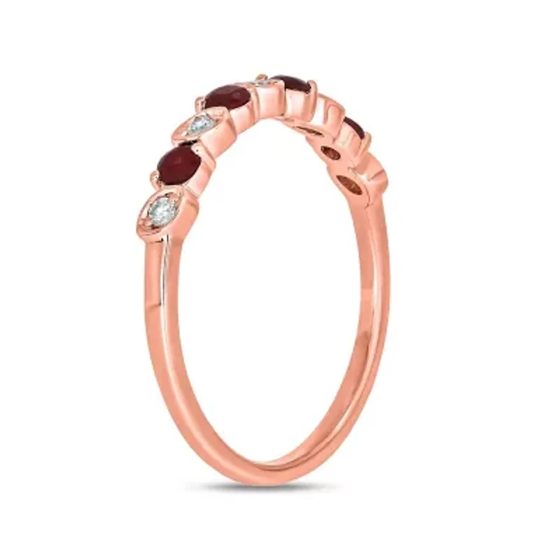 1/10 ct. t.w. Diamond and Natural Ruby Color Stone Anniversary Band 10K Rose Gold