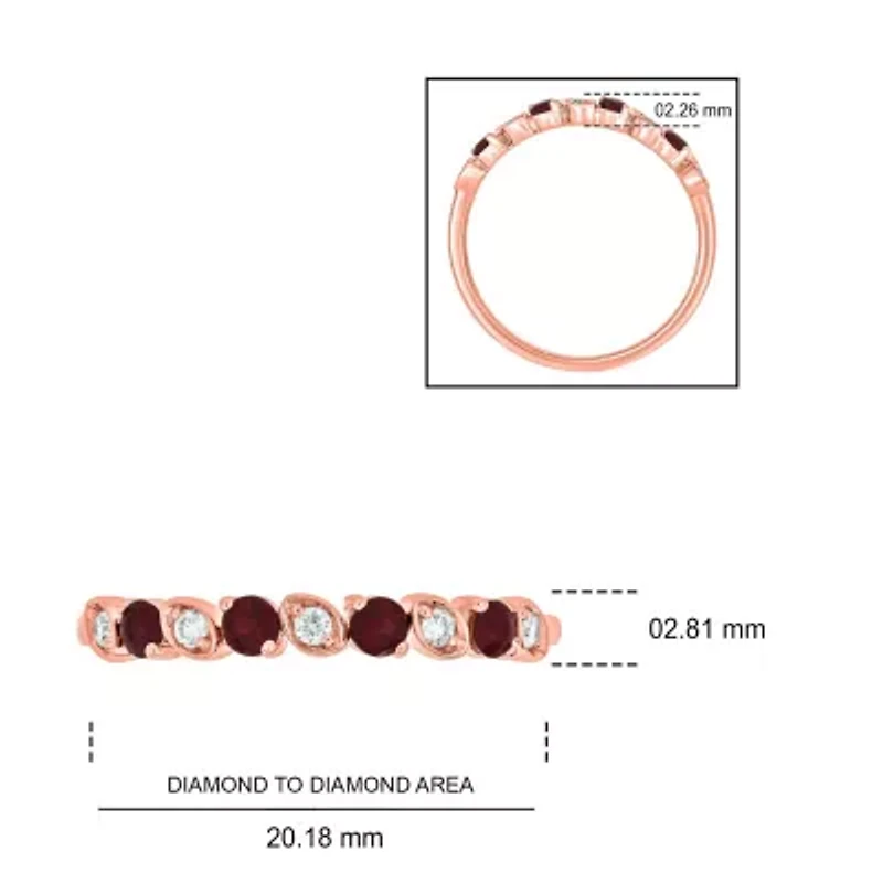1/10 ct. t.w. Diamond and Natural Ruby Color Stone Anniversary Band 10K Rose Gold