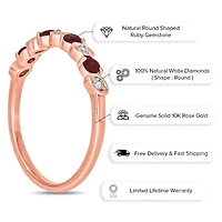 1/10 ct. t.w. Diamond and Natural Ruby Color Stone Anniversary Band 10K Rose Gold