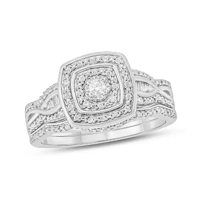 1/4 ct. t.w. Diamond with Miracle Plate Bridal Ring Sterling Silver